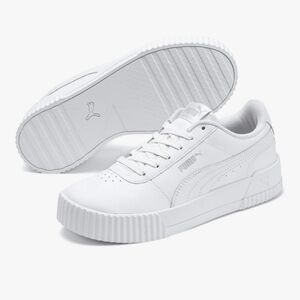 Puma All-White Leather Low-Top Platform Sneakers Size 8.5